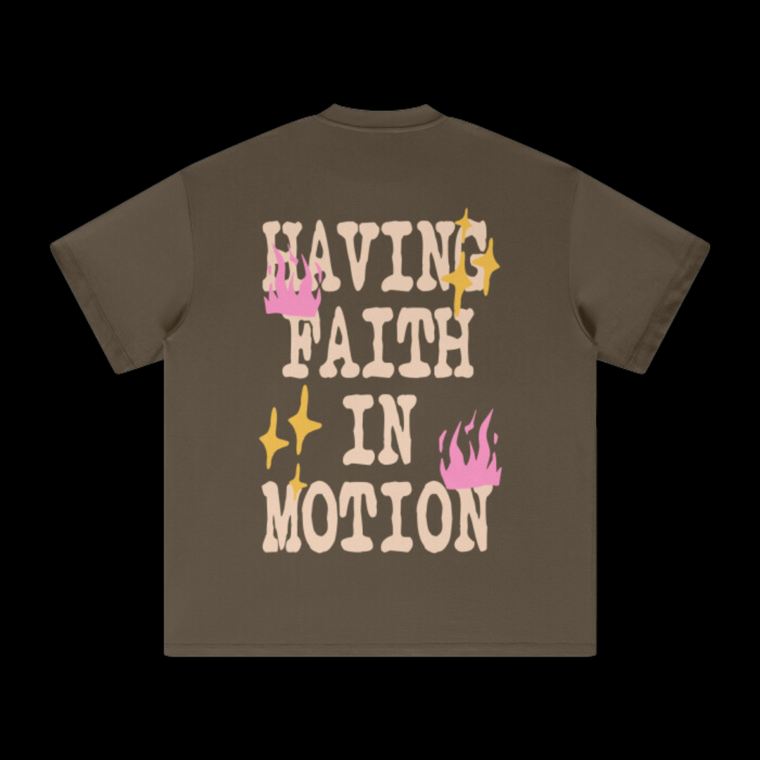 Having Faith in Motion Unisex Heavyweight Earth Tone Loose Fit T-Shirt